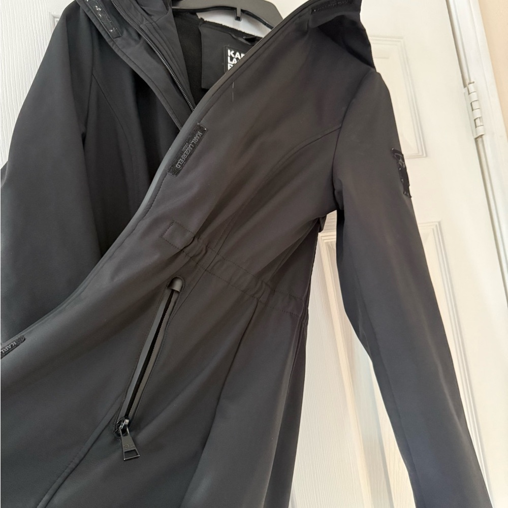 Karl Lagerfeld Women's Black Hooded Raincoat - Picture 4 of 6